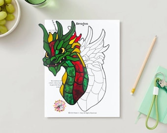 Dragon Stained Glass Pattern/ PDF/ Mythical Animal/DIY Window Hanging