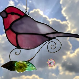 Purple Finch Handmade Stained Glass Suncatcher/Spring Window Hanging/ Bird Lovers Gift