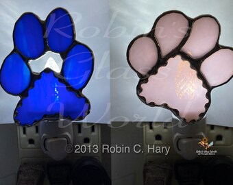 Paw Print Handmade Stained Glass Night Light