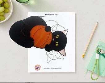 Mönster för Halloween-kattmålning/ PDF/ DIY-fönsterhänge med kattmotiv