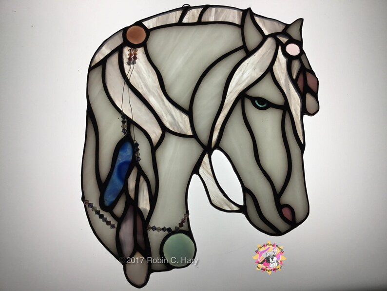 Spirit Horse suncatcher- White- shown on light box- light on.