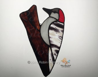 Red Belly Woodpecker Handmade Stained Glass Suncatcher