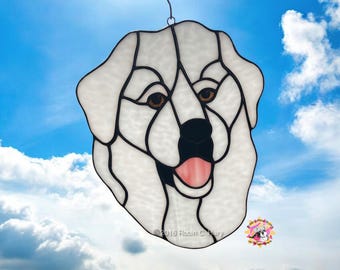 Great Pyrenees Handmade Genuine Stained Glass Suncatcher, Pet Lover Gift, Dog Memorial