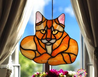 Tabby Cat Handmade Stained Glass Suncatcher