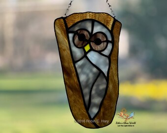 Barred Owl Handmade Stained Glass Suncatcher
