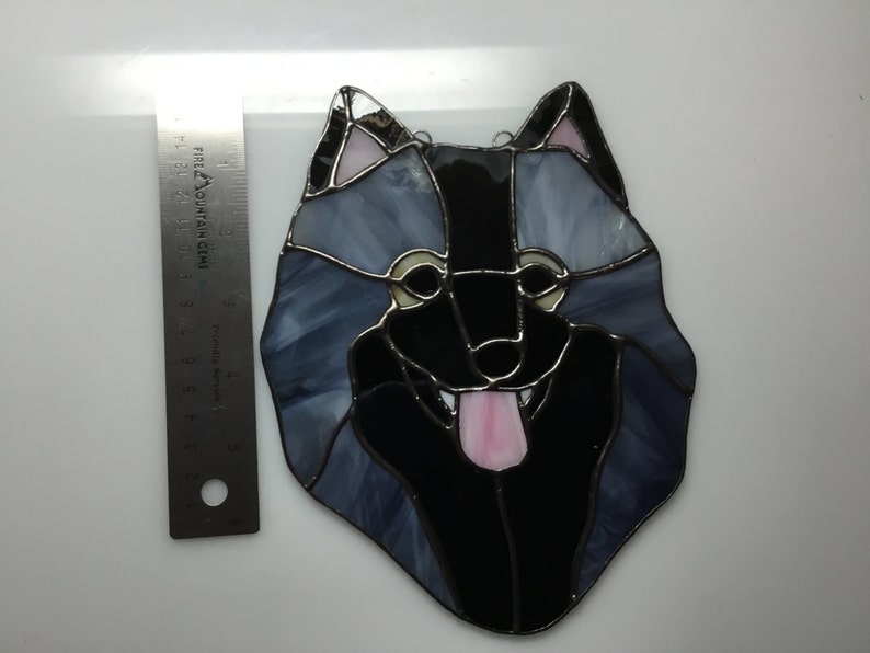Keeshond Stained Glass Suncatcher Dog Memorial Original and Exclusive Design Handmade Glass Dog