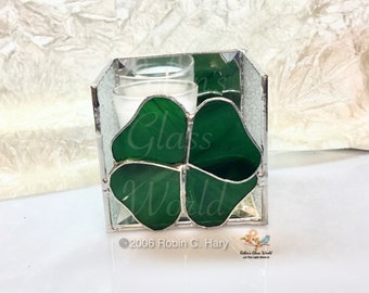 Four Leaf Clover Handmade Stained Glass Candle Holder