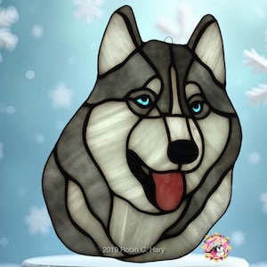 Siberian Husky Suncatcher- Gray and White with blue eyes.
