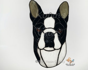 Boston Terrier Handmade Stained Glass Suncatcher
