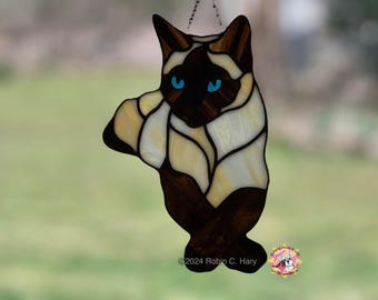 Siamese Cat Handmade Stained Glass Suncatcher