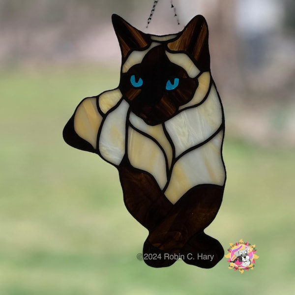 Siamese Cat Handmade Stained Glass Suncatcher