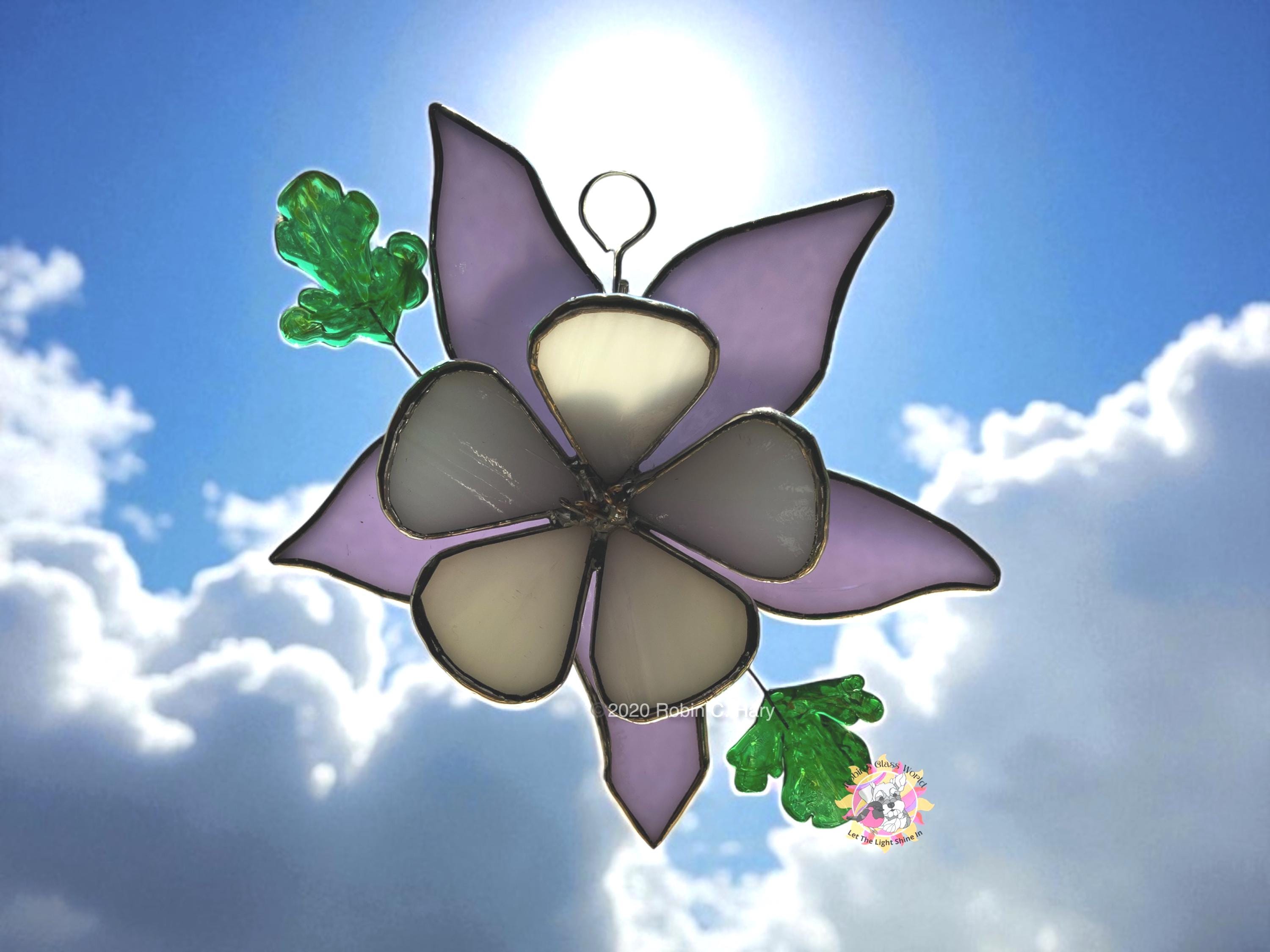 Colorado Columbine Handmade Genuine Stained Glass Suncatcher/ State Flowers