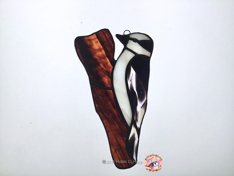 Downy Woodpecker Handmade Stained Glass Suncatcher - Thumbnail 4