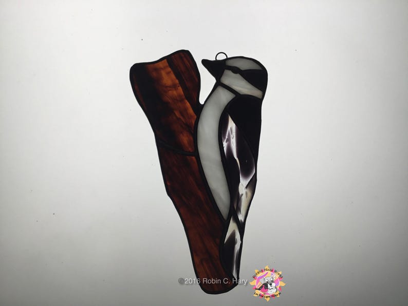 Downy Woodpecker Handmade Stained Glass Suncatcher