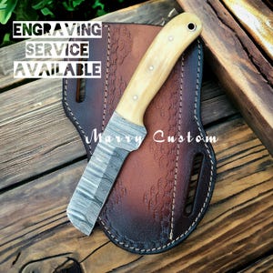 Damascus Steel Bull Cutter Knife with Sheath, Cowboy Knife with Sheath, Hunting Knife with Sheath, Camping Knife, Christmas Gift for Husband