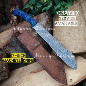 Damascus Steel Machete Knife with Sheath, Jungle Machete for Chopping, Hunting Knife with Sheath, Kukri Long Machete, Christmas Gift for him