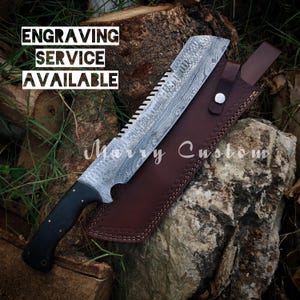 Damascus Steel Machete Knife with Sheath, Long Machete Parang, Jungle Machete, Kukri Knife, Hunting Knife for Camping Knife, Christmas Gift