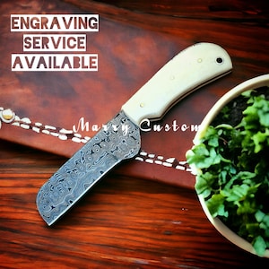 Damascus Steel Bull Cutter Knife with Sheath, Cowboy Knife with Sheath, Hunting Knife with Sheath, Skinner Knife for Skinning Christmas Gift