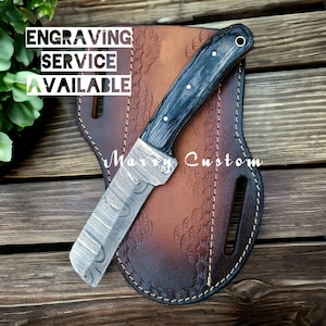 Damascus Steel Bull Cutter Knife with Sheath, Cowboy Knife with Sheath, Hunting Knife with Sheath, Camping Knife, Christmas Gift for wedding