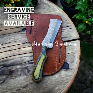 Damascus Steel Bull Cutter Knife with Sheath, Cowboy Knife with Sheath, Hunting Knife with Sheath, Camping Knife, Christmas Gift for husband