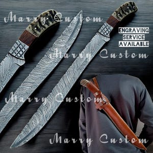 Handmade Machete Knife with Sheath, Damascus Steel Machete Knife, Barong Machete, Parang Machete, Kukri Machete, Hunting Knife with Sheath