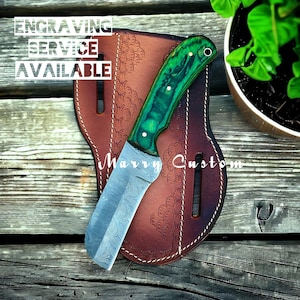 Damascus Steel Bull Cutter Knife with Sheath, Cowboy Knife with Sheath, Hunting Knife with Sheath, Camping Knife, Christmas Gift for Husband