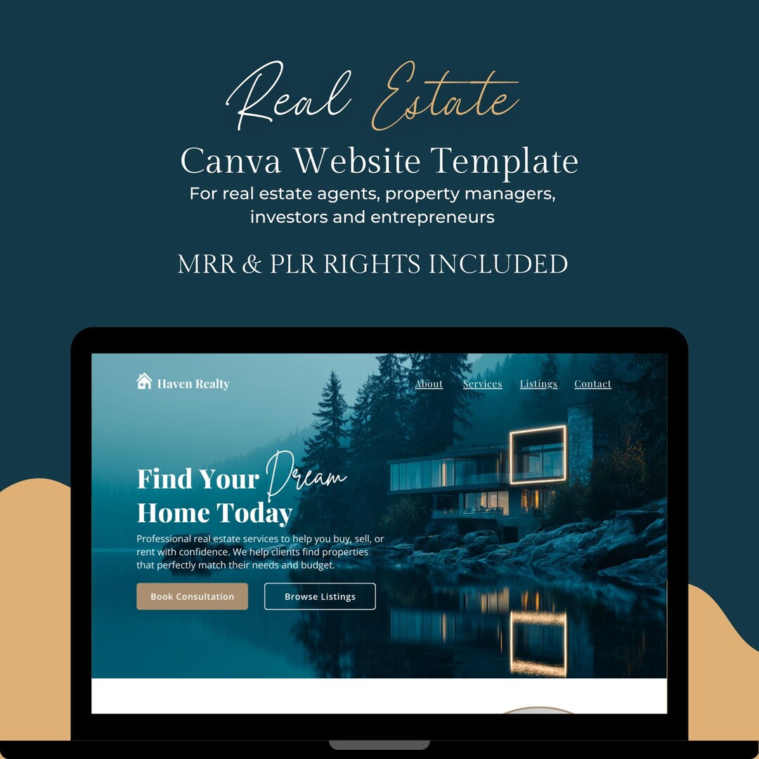 Real Estate Onepage Canva Website Template Navy & Gold (PLR/MRR) Etsy