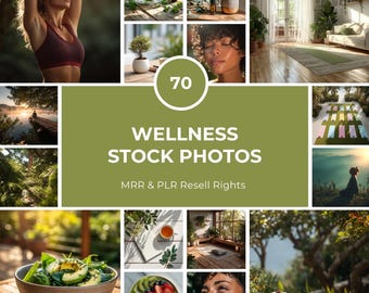 70 Wellness Stock Photos: PLR MRR License, Self Care, Meditation, Yoga, Nutrition Images