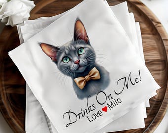 Custom Cat Cocktail Napkins, Personalized Wedding Napkins, Wedding Favors, Bridal Shower Decor, Engagement Party Napkins