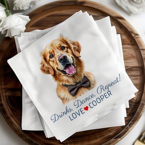 Custom Dog Wedding Napkins, Wedding Bar Napkins, Personalized Wedding Decor, Bridal Shower, Engagement Party Favors, Pet Cocktail Napkins