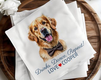 Servilletas de boda personalizadas para perros, servilletas de bar para bodas, decoración de bodas personalizada, despedida de soltera, regalos de fiesta de compromiso, servilletas de cóctel para mascotas