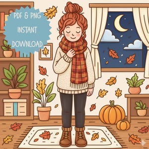 Cozy Girl Coloring Book Printable – Cute Aesthetic Self-Care Coloring Pages, Relaxing Stress-Relief Art, Digital Coloring Book PDF, 50+ Page