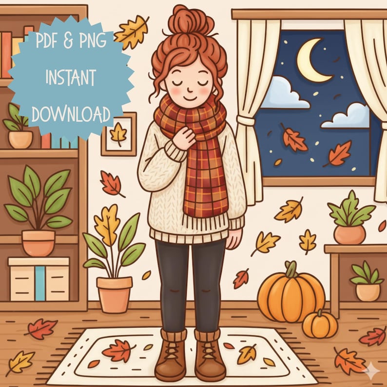 Cozy Girl Coloring Book Printable – Cute Aesthetic Self-Care Coloring Pages, Relaxing Stress-Relief Art, Digital Coloring Book PDF, 50+ Page