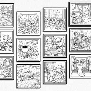 4 Seasons Cozy Coloring Book | Girly Hygge Coloring Pages | Kawaii Seasonal Coloring | Relaxing Bold Line Art | 24 Pages