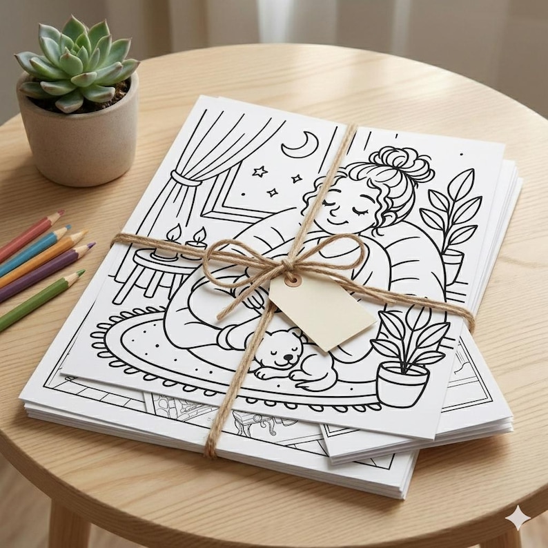 Cozy Girl Coloring Book Printable – Cute Aesthetic Self-Care Coloring Pages, Relaxing Stress-Relief Art, Digital Coloring Book PDF, 50+ Page