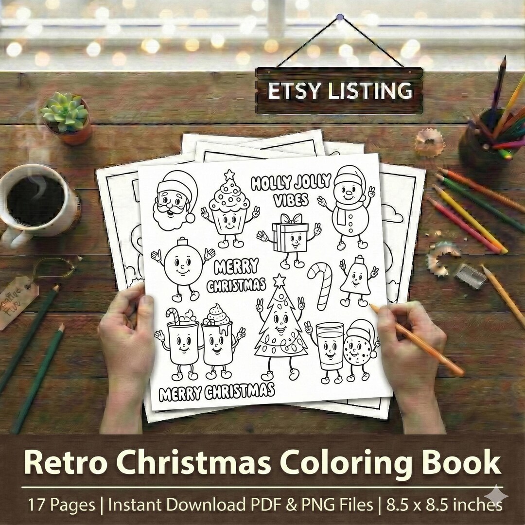 Retro Christmas Coloring Book | 17 Festive Holiday Pages (printable PDF ...