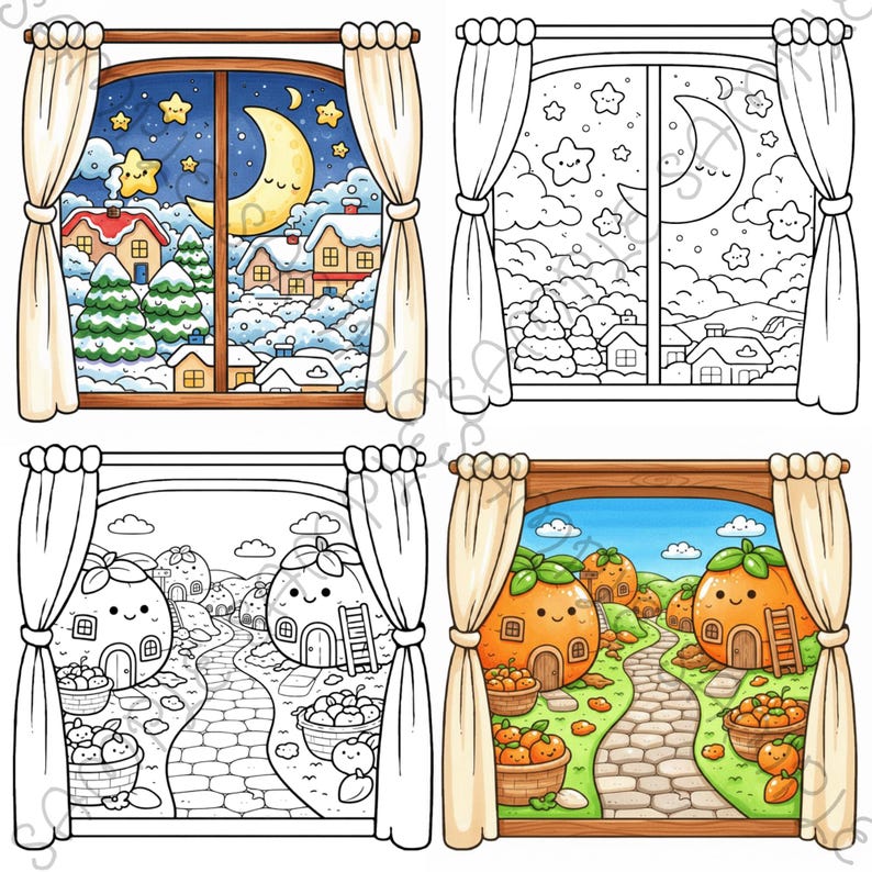 Little Window Worlds of Kawaii – Cute Fantasy Coloring Book for Adults & Teens, Cozy Whimsical Scenes, Bold Easy Coloring Pages