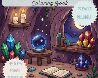Kawaii Coloring Book | Magic World, Cozy Scenes (Digital Download, 25 Page PDF)