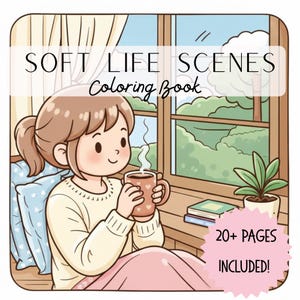 Soft Life Scenes Coloring Book - Relaxing Kawaii Illustrations, 20+ Pages (Digital Download) image 3