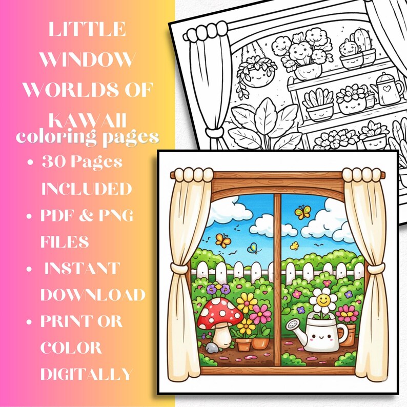 Little Window Worlds of Kawaii – Cute Fantasy Coloring Book for Adults & Teens, Cozy Whimsical Scenes, Bold Easy Coloring Pages