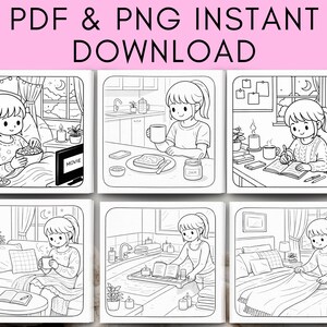 Soft Life Scenes Coloring Book - Relaxing Kawaii Illustrations, 20+ Pages (Digital Download) image 8