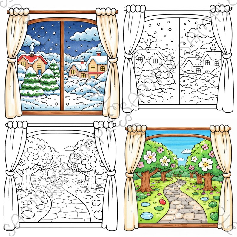Little Window Worlds of Kawaii – Cute Fantasy Coloring Book for Adults & Teens, Cozy Whimsical Scenes, Bold Easy Coloring Pages