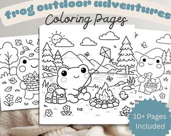 Frog Outdoor Adventures Coloring Book | 10+ Pages of Nature And Cottagecore Frogs | PDF & PNG Instant Download