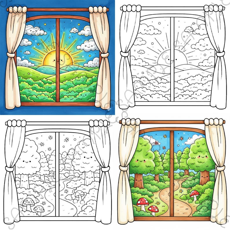 Little Window Worlds of Kawaii – Cute Fantasy Coloring Book for Adults & Teens, Cozy Whimsical Scenes, Bold Easy Coloring Pages