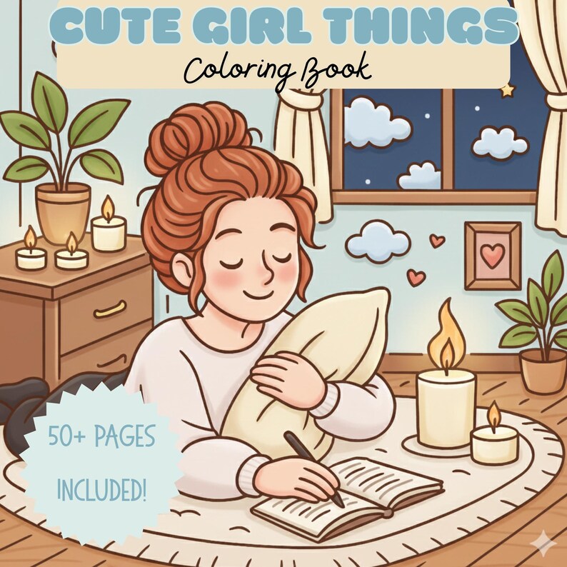 Cozy Girl Coloring Book Printable – Cute Aesthetic Self-Care Coloring Pages, Relaxing Stress-Relief Art, Digital Coloring Book PDF, 50+ Page