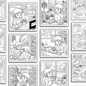 Soft Life Scenes Coloring Book - Relaxing Kawaii Illustrations, 20+ Pages (Digital Download) image 5
