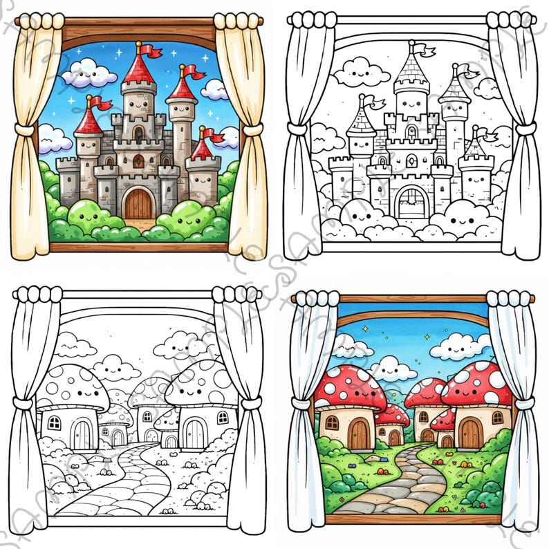 Little Window Worlds of Kawaii – Cute Fantasy Coloring Book for Adults & Teens, Cozy Whimsical Scenes, Bold Easy Coloring Pages