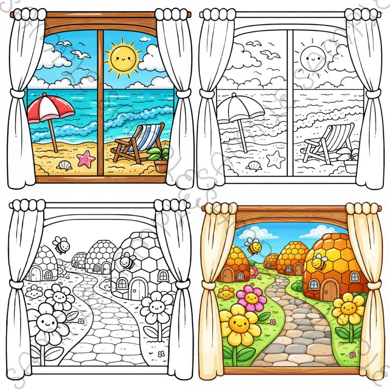 Little Window Worlds of Kawaii – Cute Fantasy Coloring Book for Adults & Teens, Cozy Whimsical Scenes, Bold Easy Coloring Pages