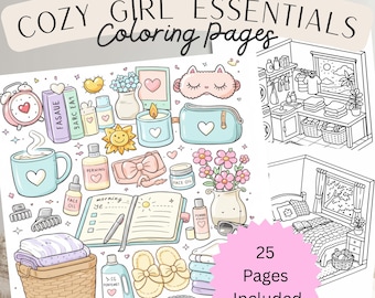 Cozy Girl Essentials Coloring Book - 25 Page Printable Activity Book