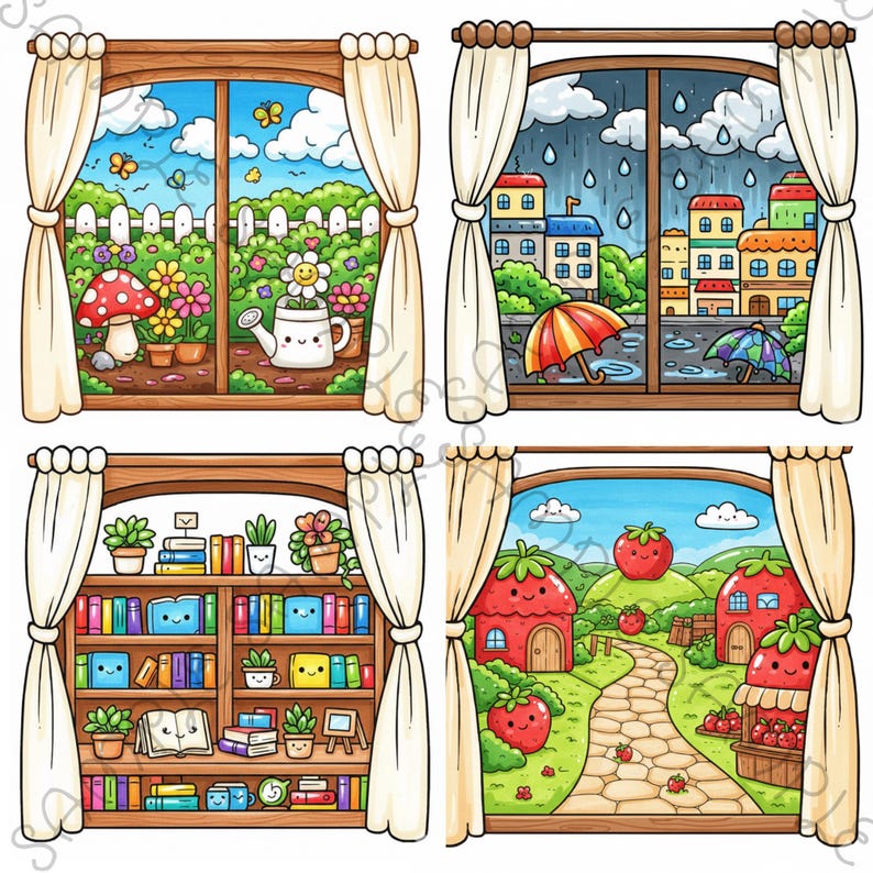 Little Window Worlds of Kawaii – Cute Fantasy Coloring Book for Adults & Teens, Cozy Whimsical Scenes, Bold Easy Coloring Pages